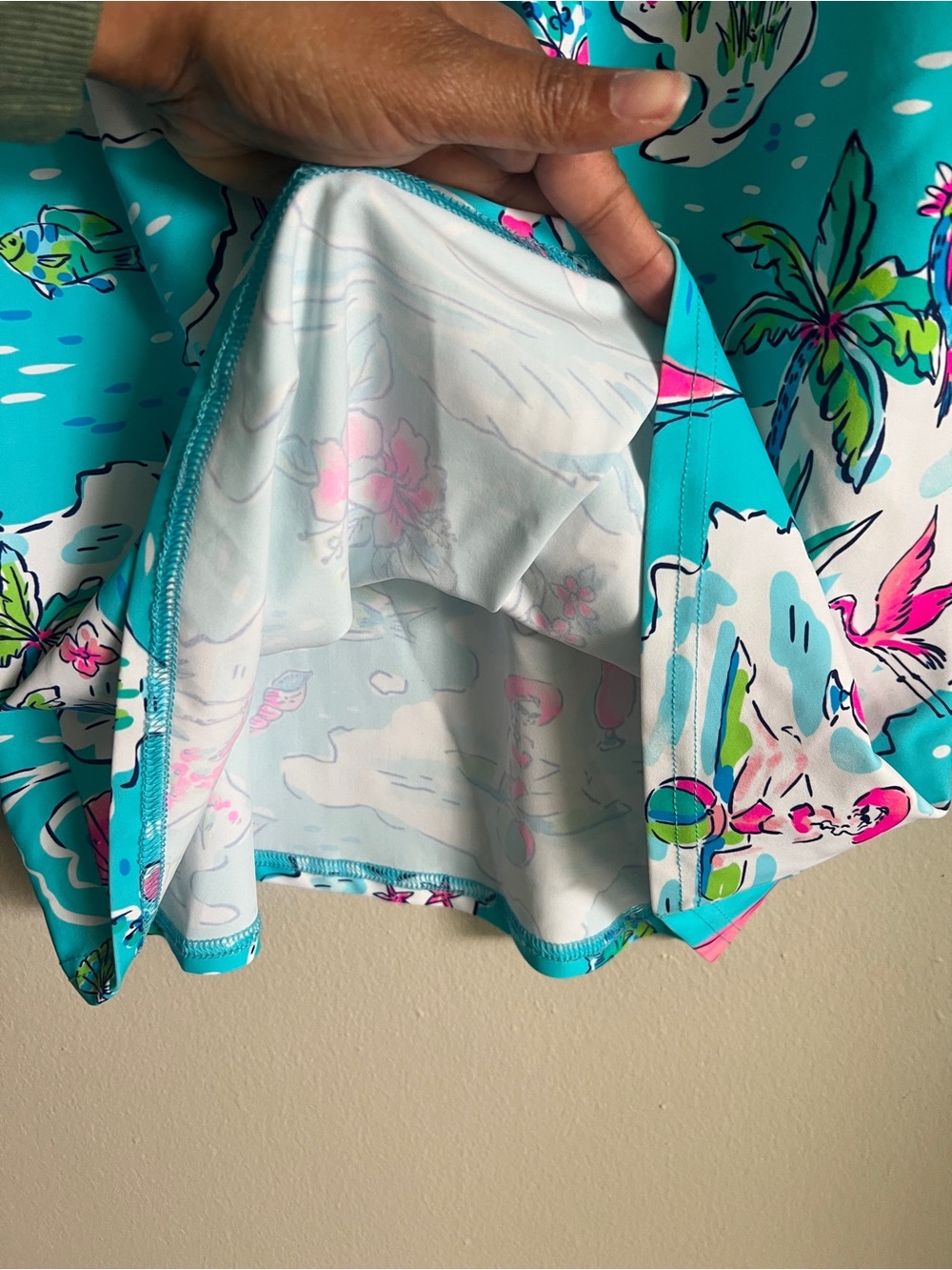 Aryeh Turquoise & Pink Tropical Print Ruffled Sleeveless Top UPF50+ Size S - Picture 3 of 13